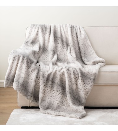 Hot Selling Reversible Super Soft Fuzzy Snow Leopard Print Fake Fur Throw Blanket for winter