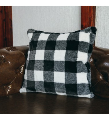 Warm Cozy Microfiber 50 x 60 Inches Printed White Black Buffalo Plaid Pattern Double Sides Faux Fur Checkered Throw Blanket