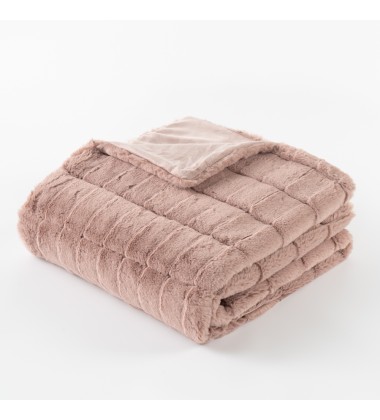 Luxury Fuzzy Camel Color Stripe Geometrical Jacquard Faux Fur Minky Throw Blankets