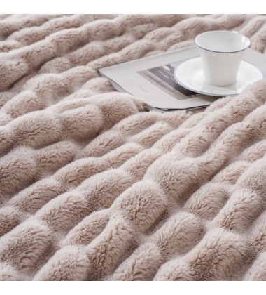 Luxury Soft Reversible Warm Thick Fluffy Fuzzy Back Printed Ruched Faux Fur Bed Blanket