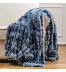 Luxury Faux Fur Oversized Throw Blanket with Plush Velvet Reverse Stripe Traditional Blanket