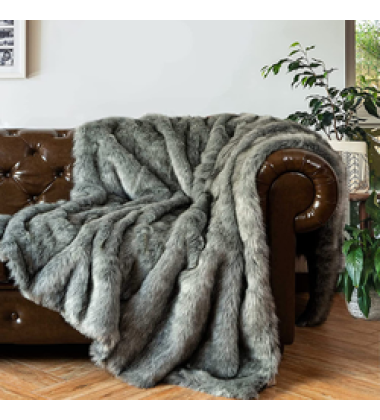 Gray Luxury Modacrylic Fluffy Fur Throw Animal Friendly Fox Fur Fluffy Faux Fur Blanket