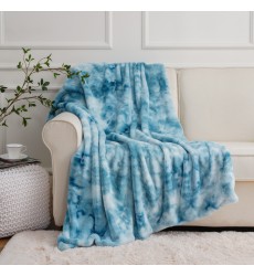 Tie Dye Faux Fur Mink Blankets Throw Size Sky Blue Fuzzy Plush Fluffy Soft Warm Reversible Sherpa Microfiber Fleece Blanket