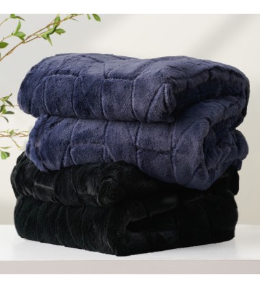 50 x 70 Inches Navy Blue Soft Throw Blanket Ultra Plush Jacquard Minky Faux Rabbit Fur Blanket