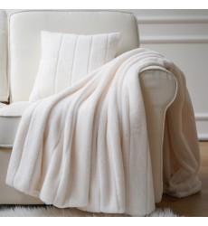 Luxury White Color High-end Premium Jacquard Stripe Texture Faux Fur Minky Ribbed Throw Blanket