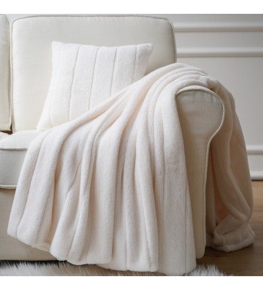 Luxury White Color High-end Premium Jacquard Stripe Texture Faux Fur Minky Ribbed Throw Blanket