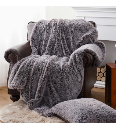 AW24 Luxury Fluffy Plush Super Soft Hand Feeling Brown Shaggy Long Fur Throw Blankets for Winter