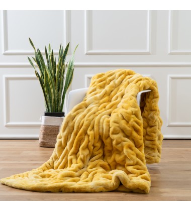 Luxury Gorgeous Minky Blanket Ruched Double Layer Faux Fur Blanket Fluffy and Cozy Vibrant Yellows