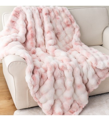 Luxury Tie Dye Pink Bubble Double Sided Soft Faux Rabbit Fur Minky Throw Blankets Adult Baby Snuggle and Cushions for winter