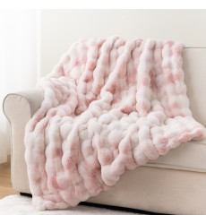 Luxury Tie Dye Pink Bubble Double Sided Soft Faux Rabbit Fur Minky Throw Blankets Adult Baby Snuggle and Cushions for winter