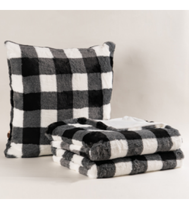 Warm Cozy Microfiber 50 x 60 Inches Printed White Black Buffalo Plaid Pattern Double Sides Faux Fur Checkered Throw Blanket