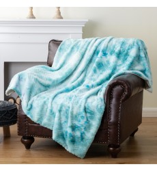 Embossed Green Tie Dye Lightweight Super Soft Fuzzy Cozy Durable Faux Rabbit Fur Throw Blanket for home deco