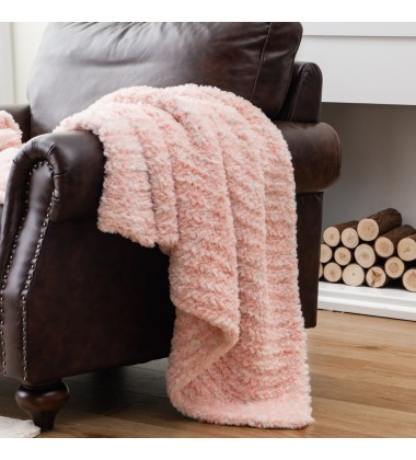 Luxury Cozy Fluffy High end Rosewater Pink Kitted Faux Fur Throw Blanket for Spring