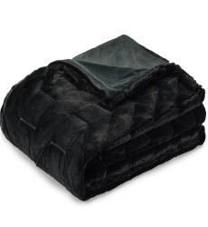 50 x 70 Inches Black Green Emerald Kitten Soft Throw Blanket Ultra Plush Jacquard Minky Faux Rabbit Fur Blanket