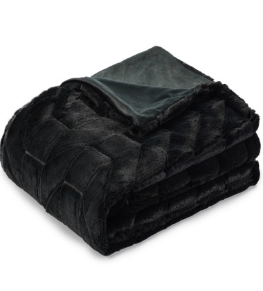 50 x 70 Inches Black Green Emerald Kitten Soft Throw Blanket Ultra Plush Jacquard Minky Faux Rabbit Fur Blanket