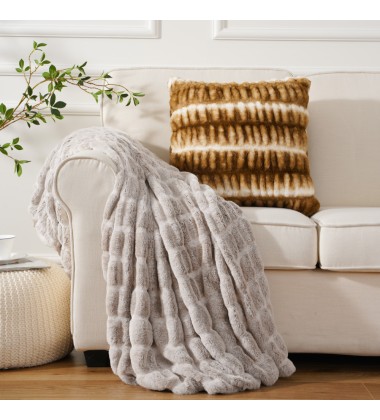 Sculpted Ruched Elegant Ultra-Plush Hypoallergenic Textured Bubble Faux Fur Throw Blanket Reversible Velvet Blanket