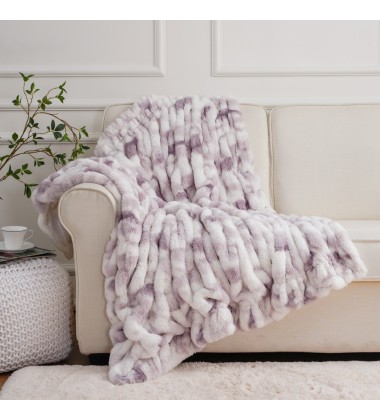 Purple Tie Dye Ruched Faux Fur Minky Blanket Super Soft Elegant Luxury and Warm for winter