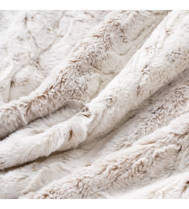 Soft Animal Skins Print Snow Leopard Long Faux Fur Throw Blanket Neutral Queen Size