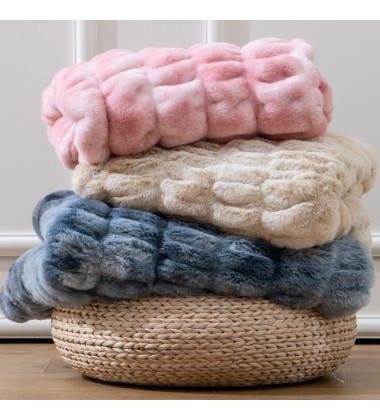 Free Sample Luxurious Ultra Soft Solid Color Thick Tie Dye Korea Ruched Mink Blanket Hug Faux Fur baby Caramel Minky Blanket