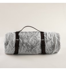 Leather Handle Tip Dye Grey Wolf  Faux Fur Throw Blanket Mink Plush Fleece Super Soft Warm Cozy Fuzzy for Sofa Couch Bed Home