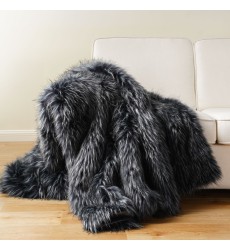 Gray Luxury Modacrylic Fluffy Fur Throw Animal Friendly Fox Fur Fluffy Faux Fur Blanket