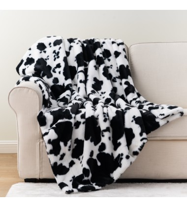 Black and White Cow Print Double Sides Fuzzy Super Soft Silky Cute Fleece Faux Fur Minky Blankets for Kids Boys Girls Adults