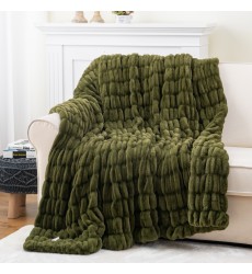 Sage Green Double Sides Ruched Stretchy Minky Blankets Luxury Super Soft Faux Fur Throw Blankets for sofa