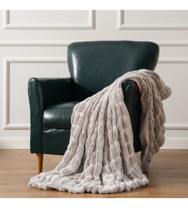 Sculpted Ruched Elegant Ultra-Plush Hypoallergenic Textured Bubble Faux Fur Throw Blanket Reversible Velvet Blanket