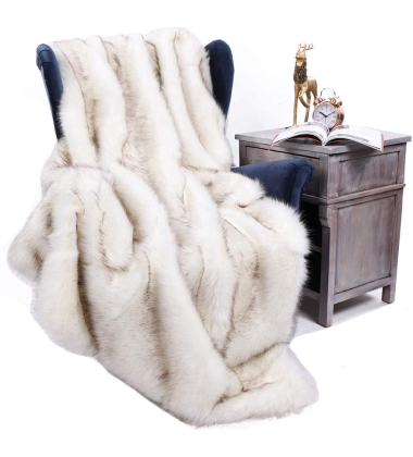 European Style Luxury White Fake Fox Fur Throw Blanket Tip Dye Print Faux Fur Throw Blankets Luxurious