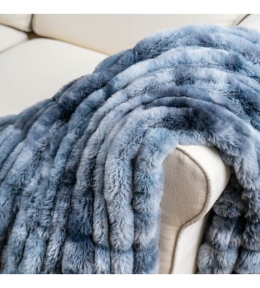 Luxury Faux Fur Oversized Throw Blanket with Plush Velvet Reverse Stripe Traditional Blanket