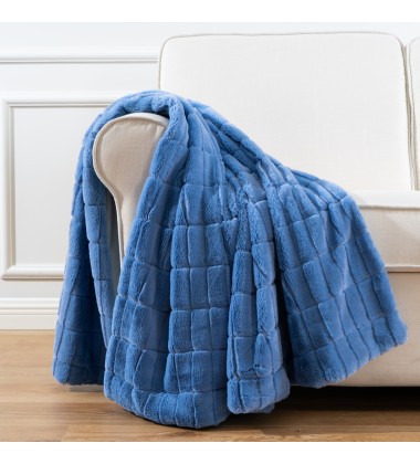 Luxury Blue Oversized Throw Blanket Warm Elegant Softest Cozy Faux Fur Home Throw Blanket