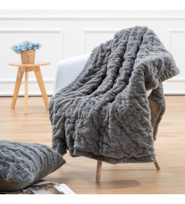 Dark Grey Spandex Faux Fur Throw Blanket Reversible Velvet Blanket Plush Elegant Blanket 50x65 Inches