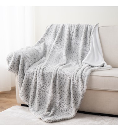 Hot Selling Reversible Super Soft Fuzzy Snow Leopard Print Fake Fur Throw Blanket for winter