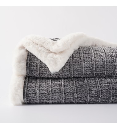 Luxury Gray Plush Fuzzy Chunky Knit Chenille Yarn Knit Faux Throw Blanket for Bed Sofa Chair Home