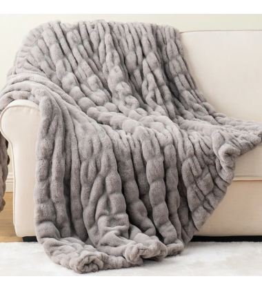 Stylish Silver Gray Double Sides Premium Super Soft No Shedding Ruched Minky Fabric Throw Blanket for sofa