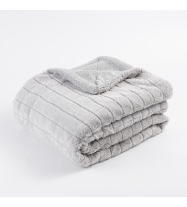 10 foot by 10 foot Large Blanket Gray Frosted Back Printed Checked Pattern Super Soft High Quality Fuzzy Faux Fur Throw Blanket