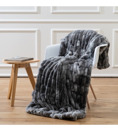 Grey Faux Fur Plush 3 Piece Throw Blanket Set Ultra Soft Fluffy With 2 Square Pillow Covers