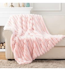 Luxury  Jacquard Stripe  Rosewater Pink Solid Tie Dye Minky Faux Rabbit Fur Mink Throw Blankets