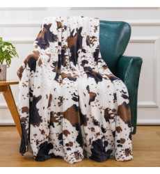 Rustic Fuzzy Oversized Comfort Cow Printed Faux Fur Minky Throw Blanket 50