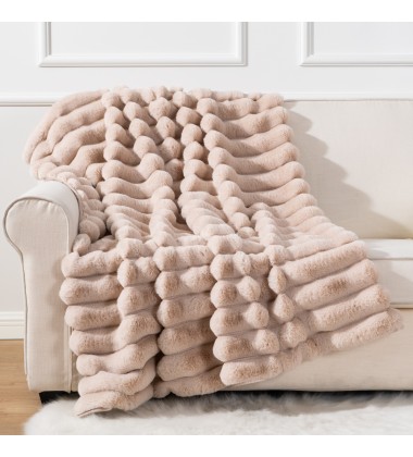 Super Soft Tie Dye Jacquard Stripe Faux Fur Minky Throw Blanket and Cushions