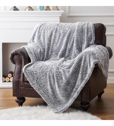 Super Soft Rabbit Faux Fur Fleece Throw Blanket Thick Luxurious Faux Fur Plush Warm Fuzzy with Stone Pattern for Bed Sofa