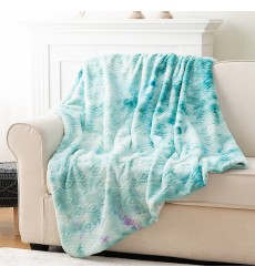 Embossed Green Tie Dye Lightweight Super Soft Fuzzy Cozy Durable Faux Rabbit Fur Throw Blanket for home deco