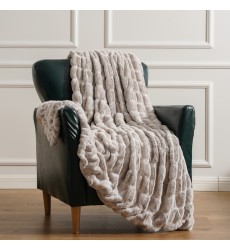 Sculpted Ruched Elegant Ultra-Plush Hypoallergenic Textured Bubble Faux Fur Throw Blanket Reversible Velvet Blanket