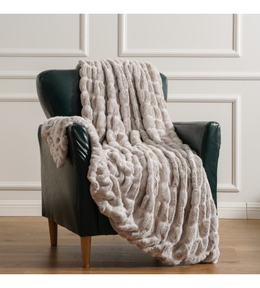 Sculpted Ruched Elegant Ultra-Plush Hypoallergenic Textured Bubble Faux Fur Throw Blanket Reversible Velvet Blanket