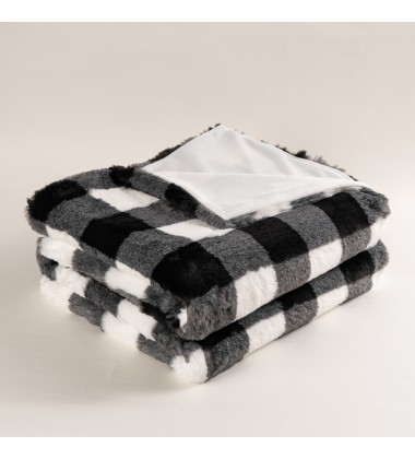 Korean Ultra Soft Black and White Checker Buffalo Plaid Christmas Blanket Faux fur Throw Blankets