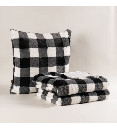 Korean Ultra Soft Black and White Checker Buffalo Plaid Christmas Blanket Faux fur Throw Blankets