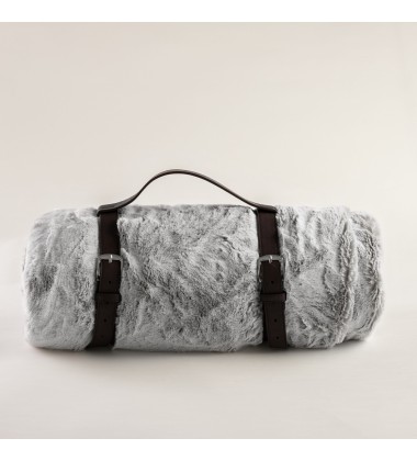 Luxury Lightweight Frosted Gray Back Printed Rabbit Faux Fur Throw Blanket Plush Velvety Soft Minky Plush Blanket