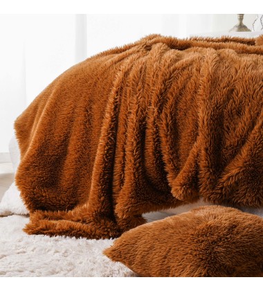 AW24 Luxury Fluffy Plush Super Soft Hand Feeling Brown Shaggy Long Fur Throw Blankets for Winter