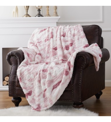 Rose Water Ruched Minky Blanket Hugs Double Sided Faux Fur Throw Blanket for Home Decoration