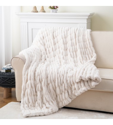 Sage Green Double Sides Ruched Stretchy Minky Blankets Luxury Super Soft Faux Fur Throw Blankets for sofa